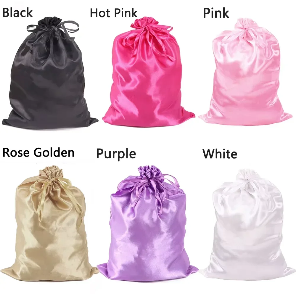 Satin Storage Bags For Home And Salon Use 10*13.8Inch Satin Wig Bags Black Pink Soft Silk Wig Bag For Hair Wig Packaging Tools thumbnail 4