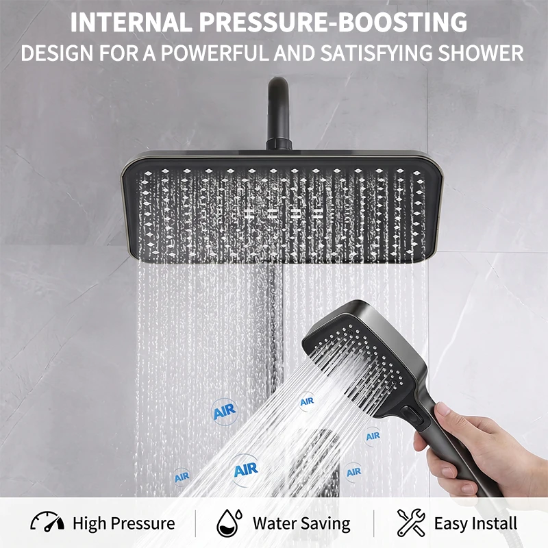 360° Swivel Rainfall Shower System, High Pressure Overhead & Multi-Mode Handheld Combo with Universal Fit,Water Saving thumbnail 4