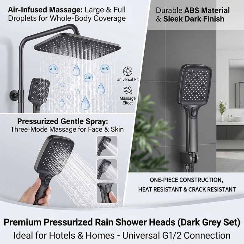 360° Swivel Rainfall Shower System, High Pressure Overhead & Multi-Mode Handheld Combo with Universal Fit,Water Saving thumbnail 3