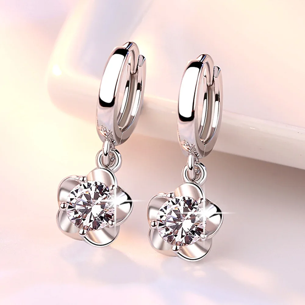 925 Sterling Silver Zirconia Crystal Earrings For Women Classic Geometric Twisted Line Earrings Party Versatile Jewelry Ear Cuff