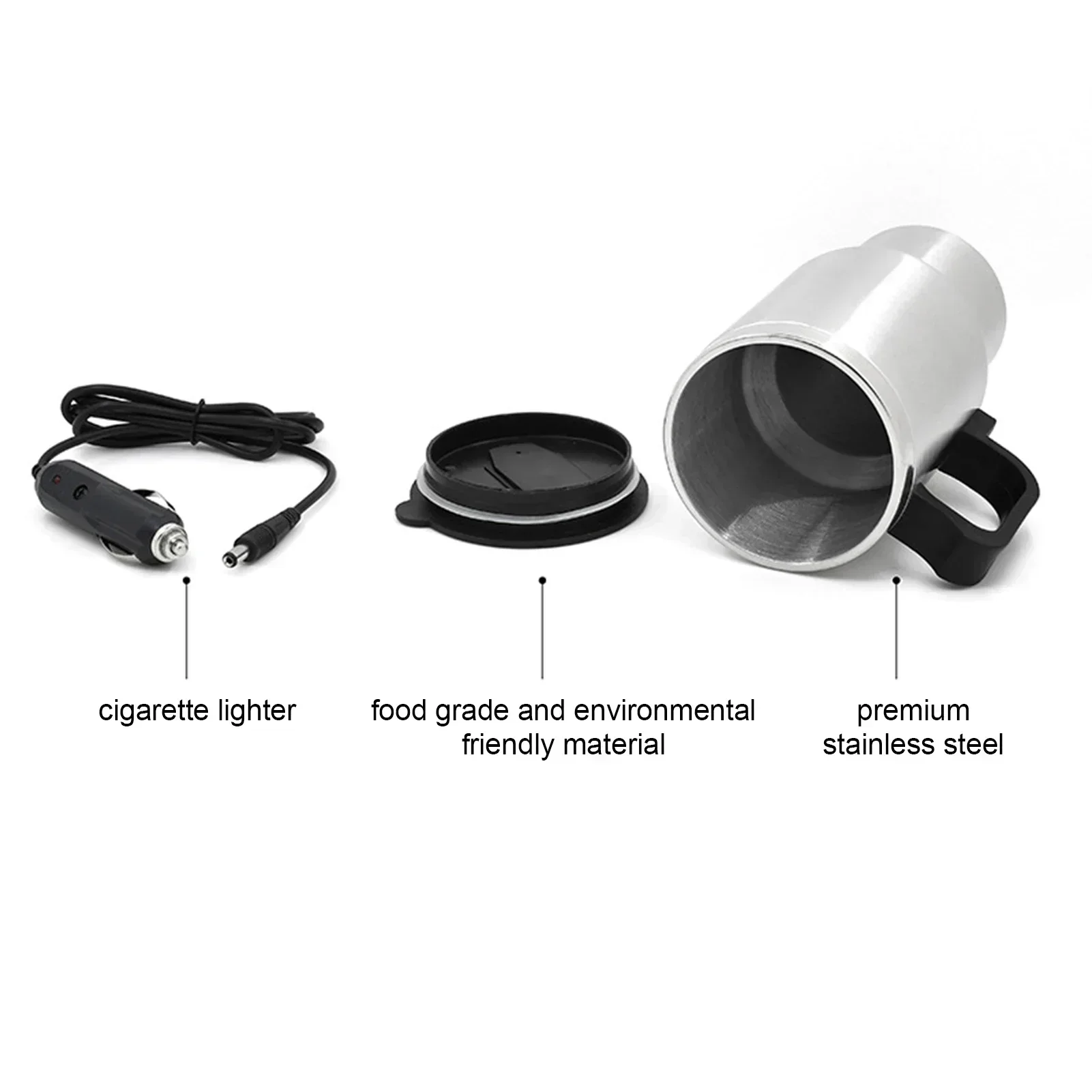 Electric Heating Car Kettle 12V 450ml Vehicle Heating Cup Stainless Steel Camping Travel Kettle Water Coffee Milk Thermal Mug thumbnail 5