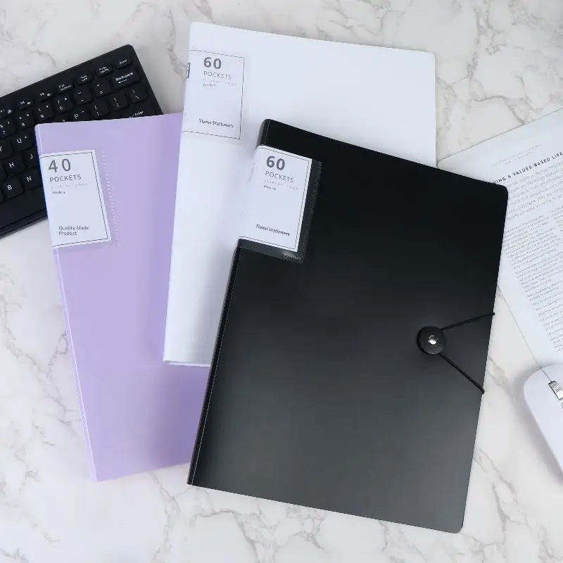 A4 Size 60/100 Pockets Clear PP Waterproof File Folder Document Holder for Office & School thumbnail 4