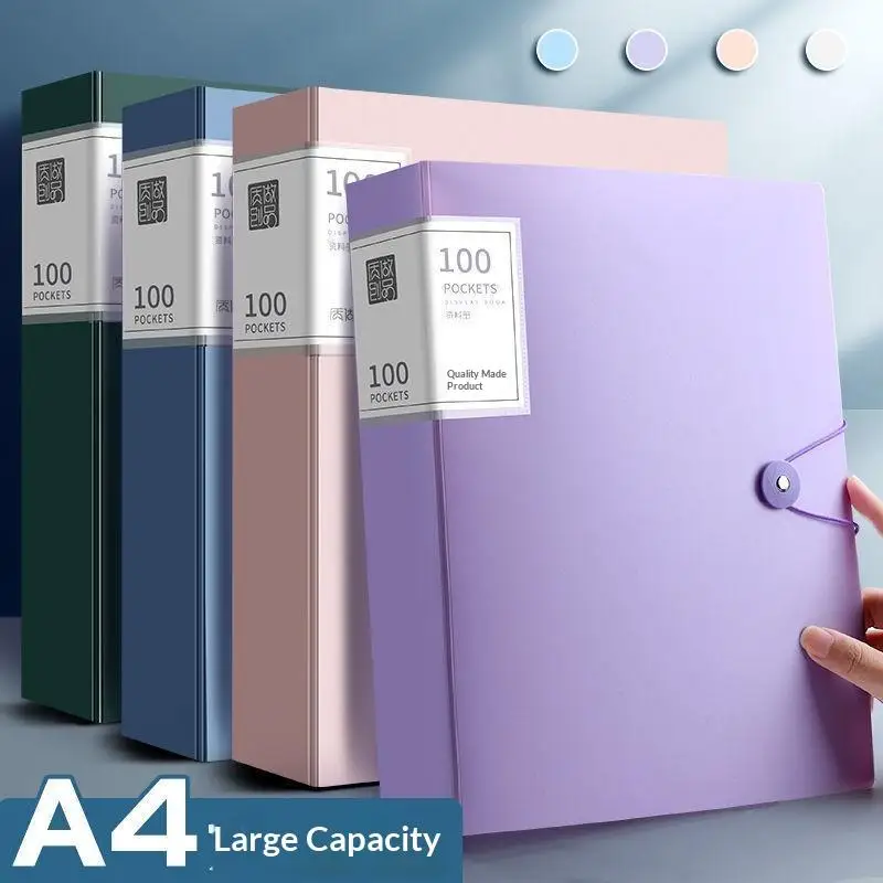 A4 Size 60/100 Pockets Clear PP Waterproof File Folder Document Holder for Office & School thumbnail 2