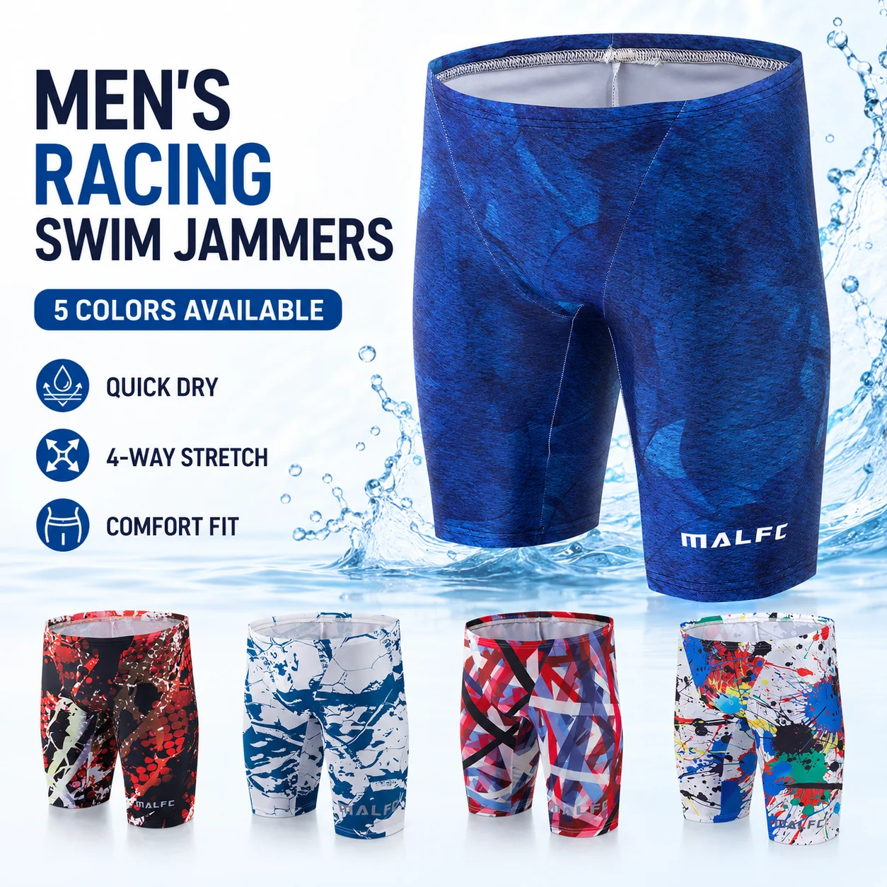 MALFC Summer Men's Swim Jammer Short Training Swimsuit Quick Drying Beach Swimming Trunks Swimwear Sports Tights Surf Shorts