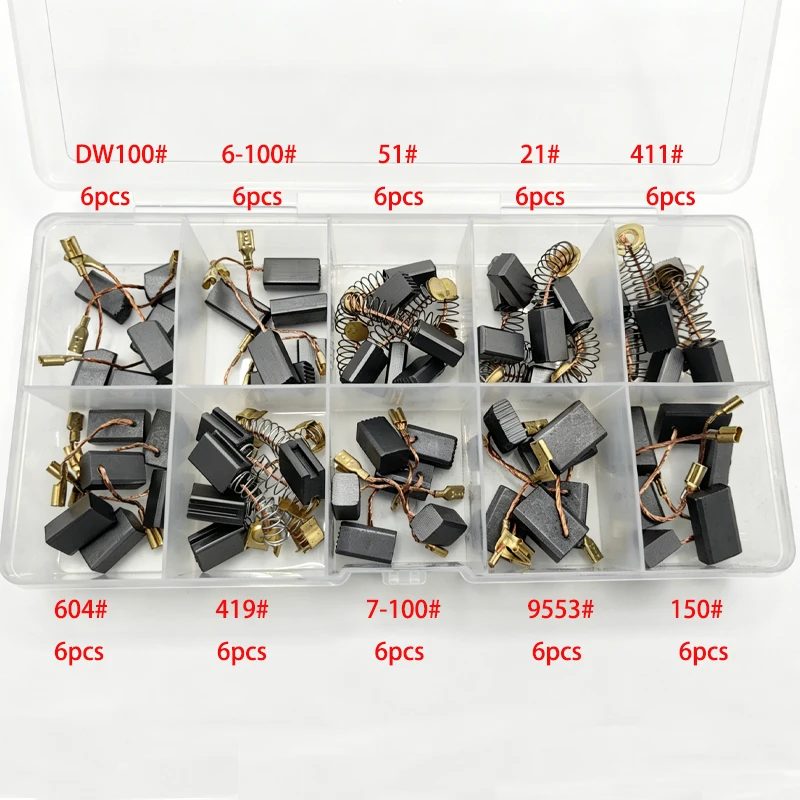 60Pcs Carbon Brush Set, 10 Different Models, 6Pcs of Each Model. Carbon Brushes Are Suitable for Various Types of Electric Tools Such as Electric Hammers, Angle Grinders, Circular Saws, Etc. for Repair and Replacement Parts thumbnail 2
