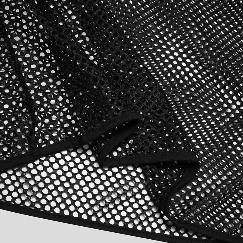 Men's Fishnet Mesh T-Shirts O-Neck Long Sleeve Transparent Tops Muscle Undershirt for Male Sexy Nightclub Gothic Punk Streetwear thumbnail 5