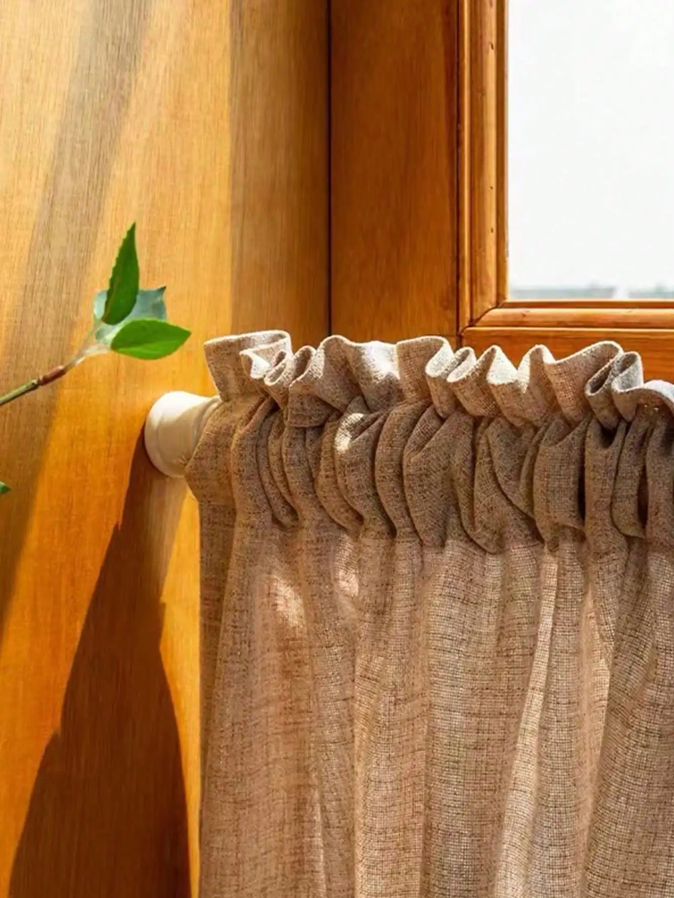 1PC Kaki Japanese Retro Rice Broom Lace Window Curtain Single Piece Home Decor Traditional Design Kitchen Window Treatment thumbnail 3