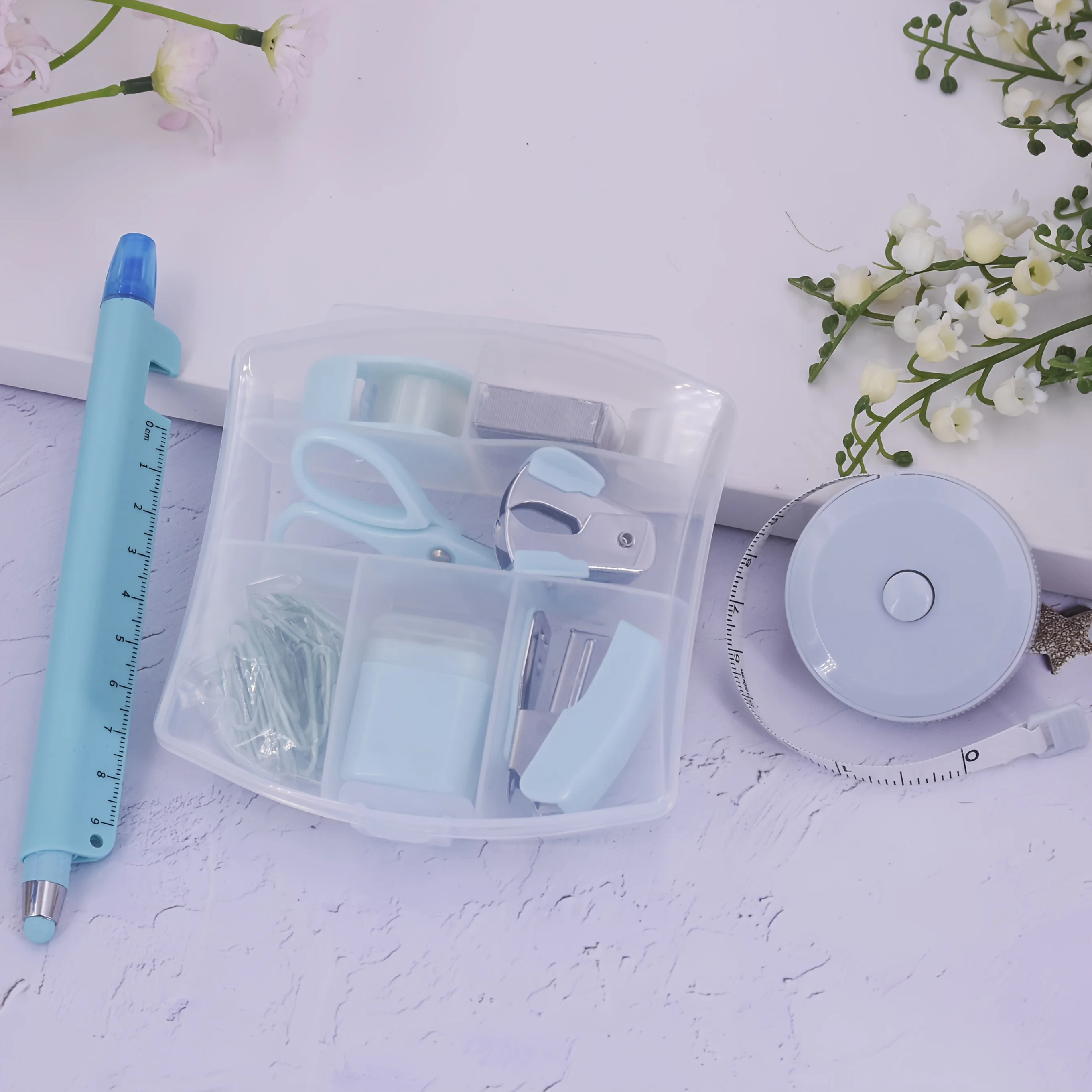 10 piece office stationery set, mini set, stapler, stapler, loop stitch, tape measure, five in one multifunctional tool pen thumbnail 4