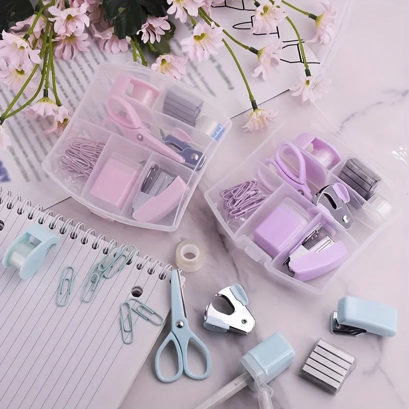 10 piece office stationery set, mini set, stapler, stapler, loop stitch, tape measure, five in one multifunctional tool pen thumbnail 3
