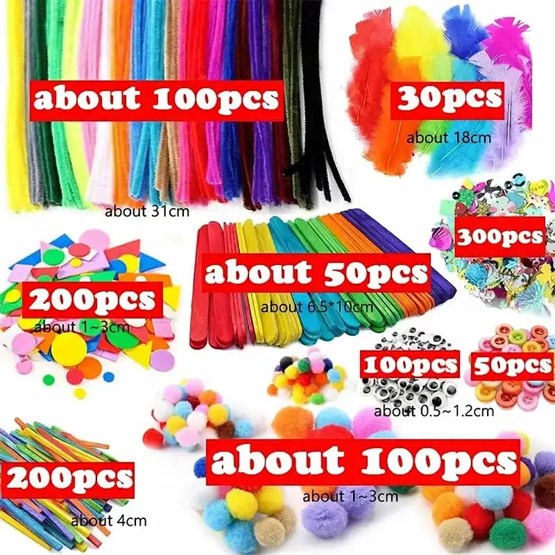 Pipe Cleaners Craft Bulk Supplies Kits Popsicle Sticks Foam Stickers Feathers Pompoms Googly Eyes All Inclusive Crafting Bundle thumbnail 4