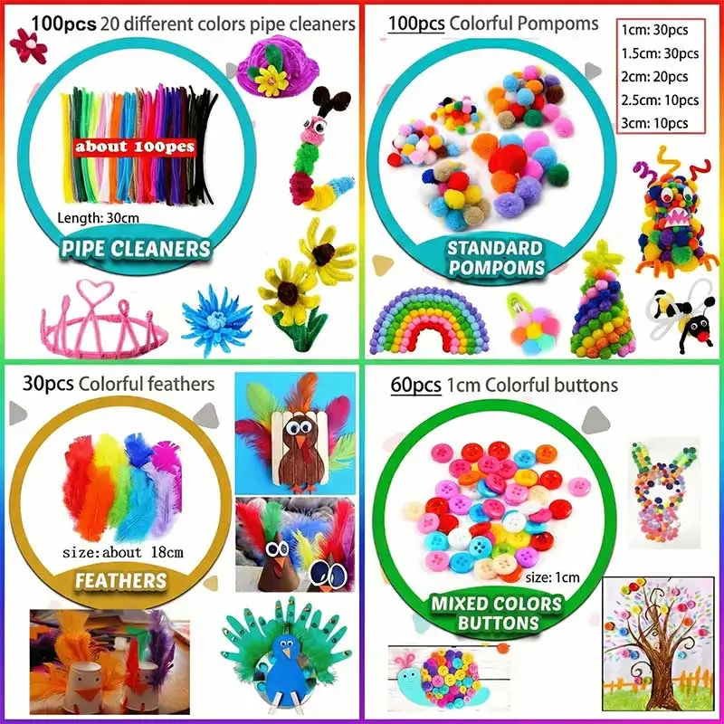 Pipe Cleaners Craft Bulk Supplies Kits Popsicle Sticks Foam Stickers Feathers Pompoms Googly Eyes All Inclusive Crafting Bundle thumbnail 5