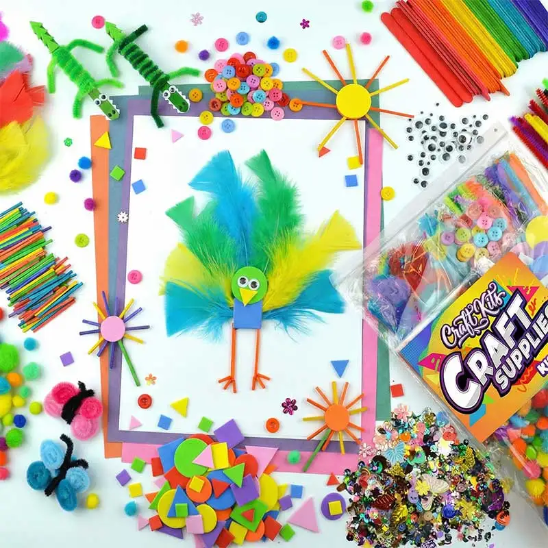 Pipe Cleaners Craft Bulk Supplies Kits Popsicle Sticks Foam Stickers Feathers Pompoms Googly Eyes All Inclusive Crafting Bundle thumbnail 2