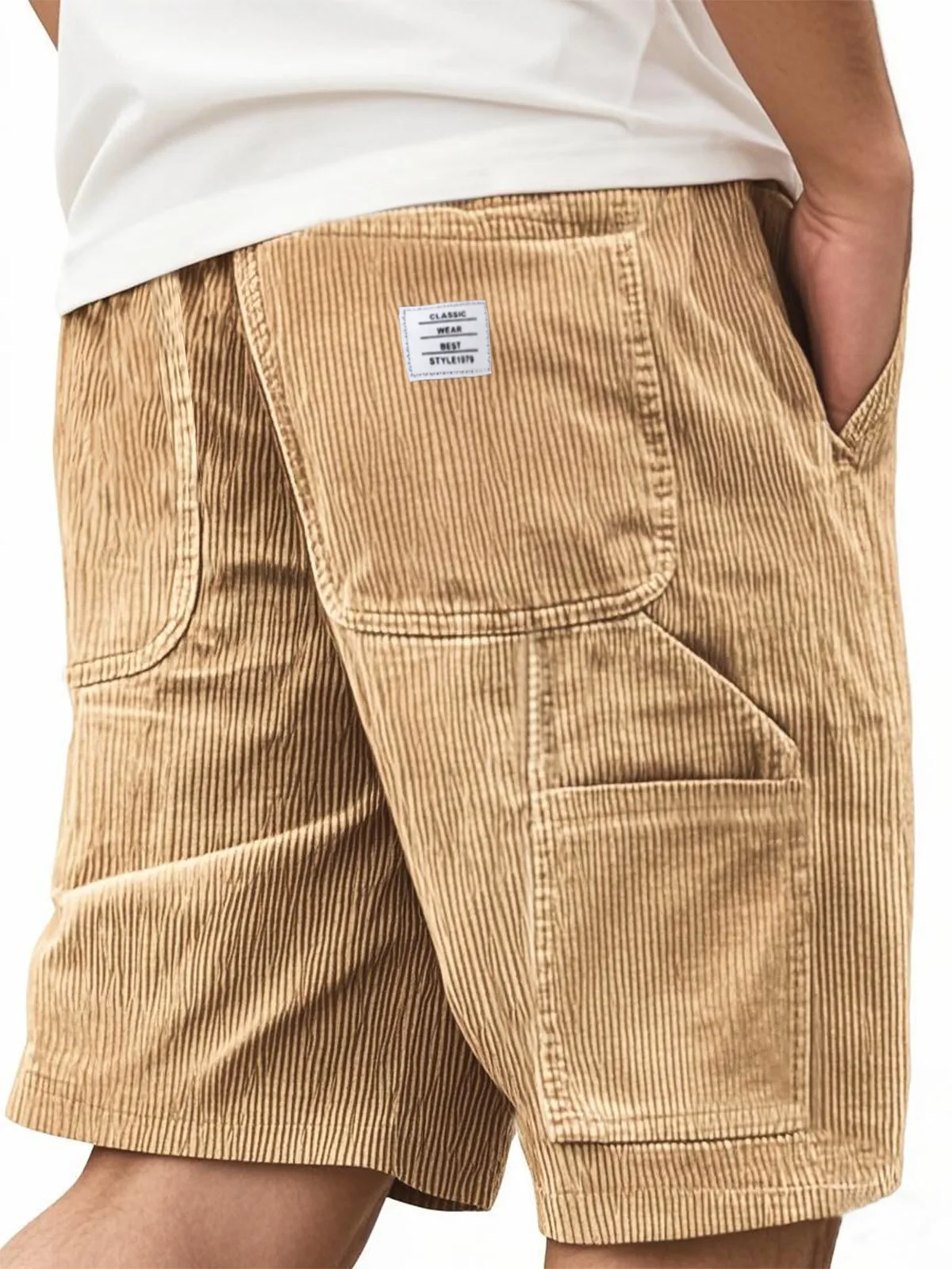 2026 Summer new solid-color lace-up sport pants, corduroy fashion shorts, men's casual sport shorts with label letters for men