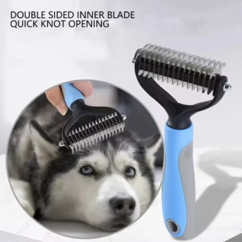 Double Sided Stainless Steel Pet Deshedding Brush Dog Grooming Comb for Shedding And Dematting - Efficient Pet Care Tool thumbnail 4