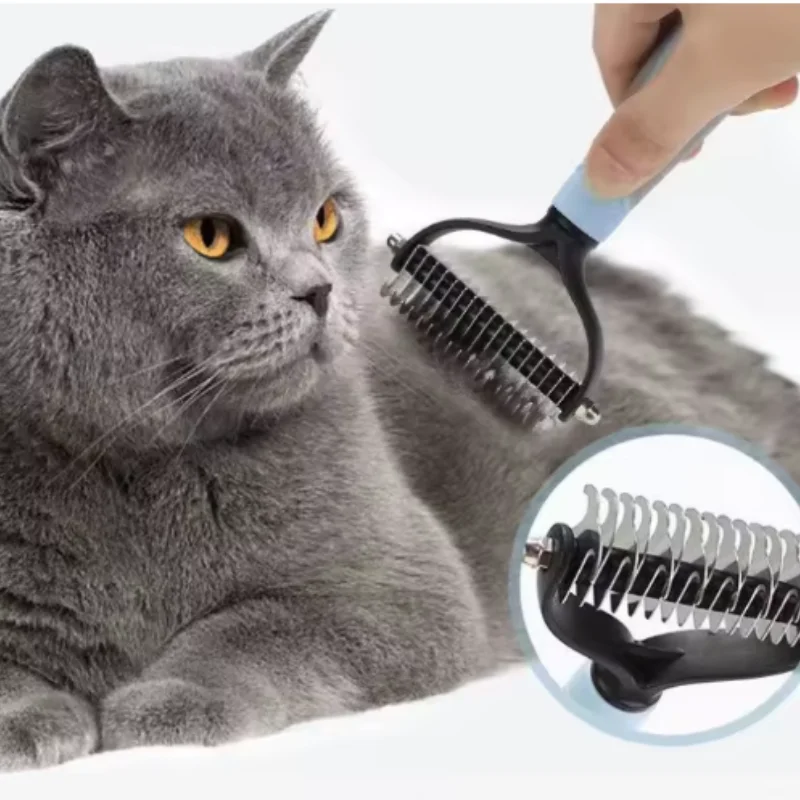 Double Sided Stainless Steel Pet Deshedding Brush Dog Grooming Comb for Shedding And Dematting - Efficient Pet Care Tool