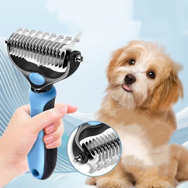 Double Sided Stainless Steel Pet Deshedding Brush Dog Grooming Comb for Shedding And Dematting - Efficient Pet Care Tool thumbnail 3