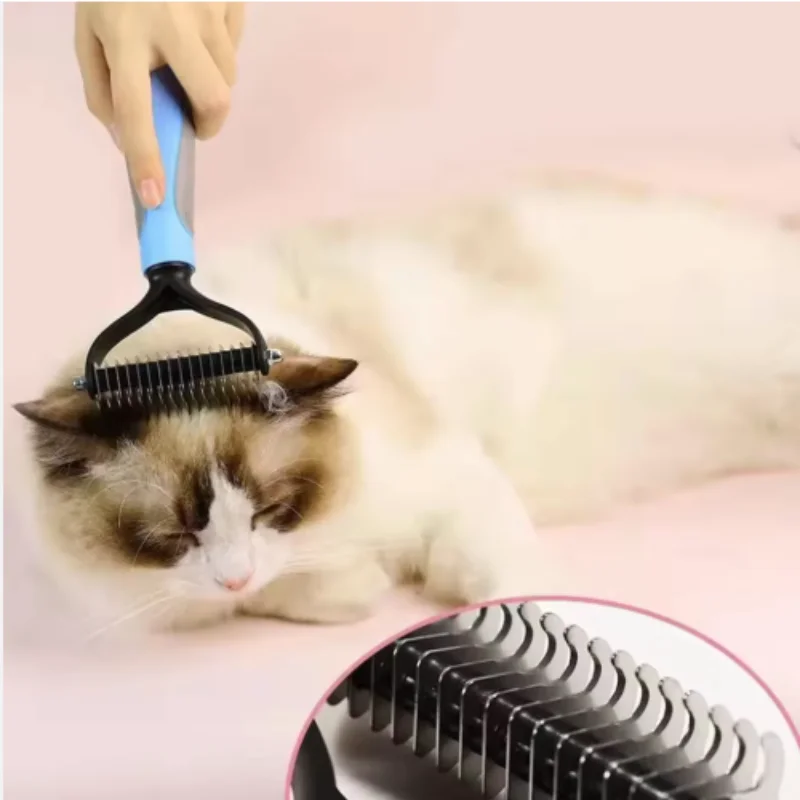 Double Sided Stainless Steel Pet Deshedding Brush Dog Grooming Comb for Shedding And Dematting - Efficient Pet Care Tool thumbnail 5