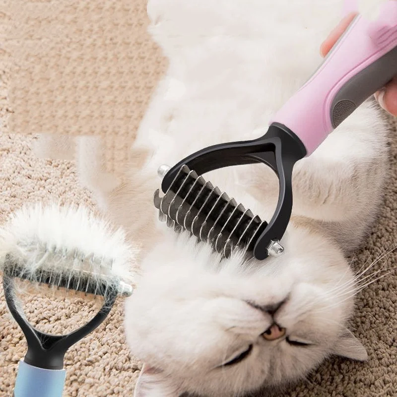 Double Sided Stainless Steel Pet Deshedding Brush Dog Grooming Comb for Shedding And Dematting - Efficient Pet Care Tool thumbnail 2