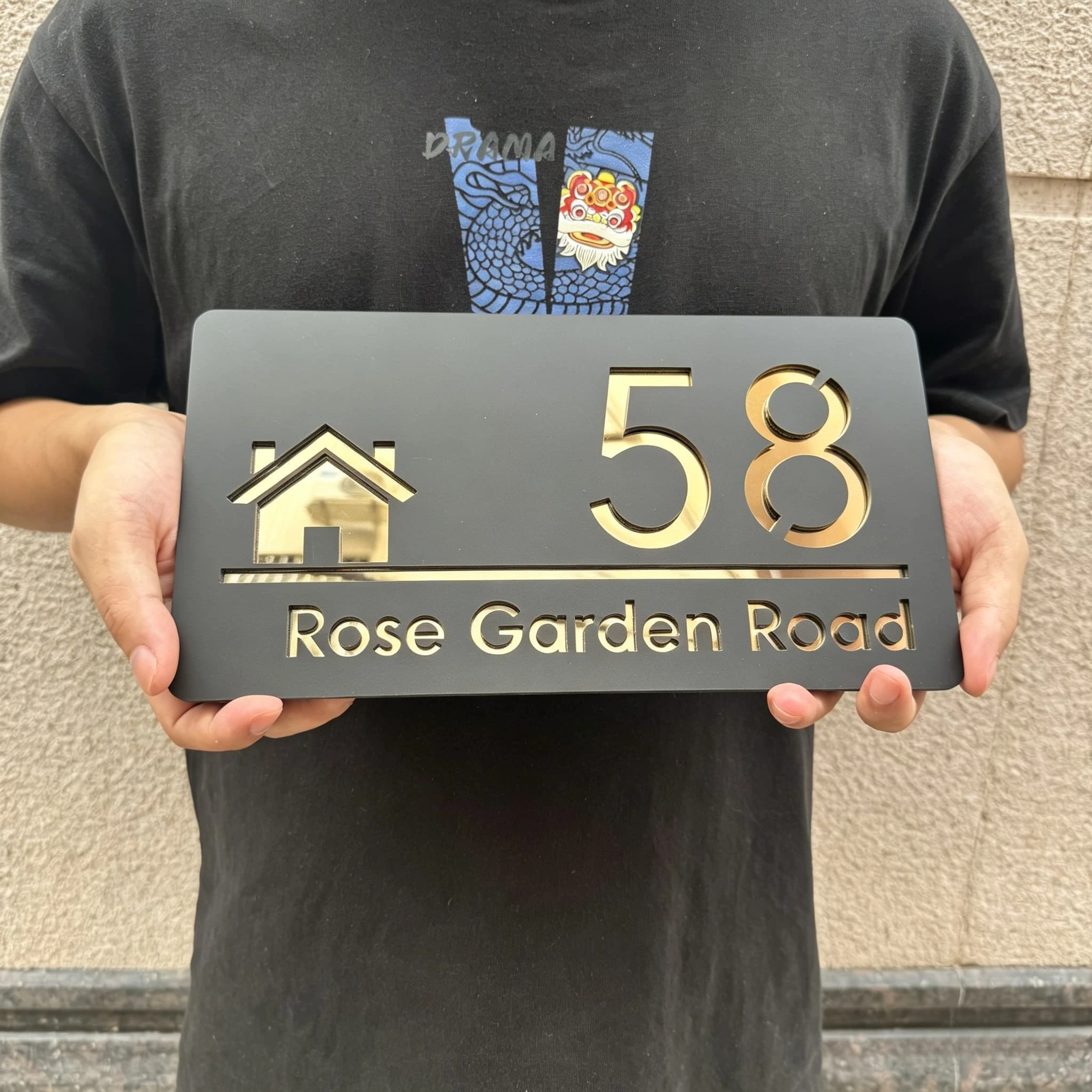 Personalized Laser Cut Acrylic Sign Modern House Number OutDoor Plaque Family Name Plate Door Signs Matte Black Mirror Silver thumbnail 2