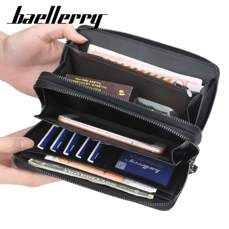 Men's Large Capacity Business Clutch Handbag Multi-functional Wallet with Double Zipper Long Phone Bag And Item Storage thumbnail 2