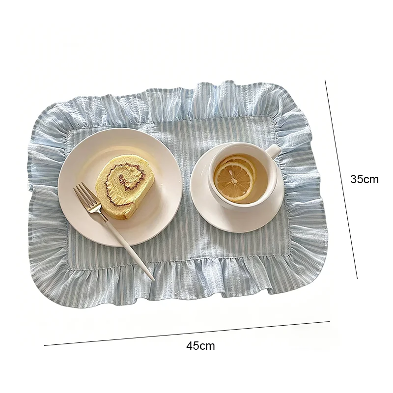 New Pink Blue Stripe Ruffle Placemat Set Cute Table Decor For Kitchen Dining Room Breakfast Party Napin thumbnail 6