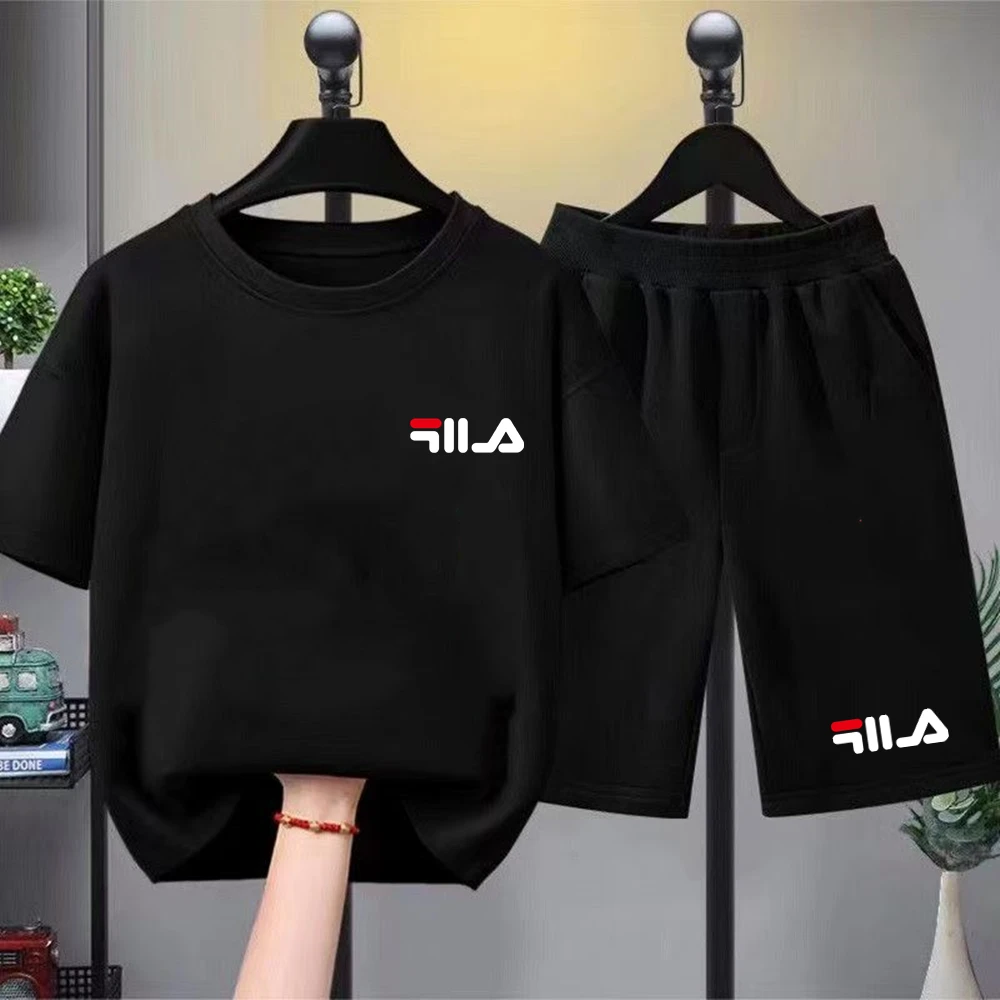 Summer Brand White T-shirt+Shorts Two-piece set Kids New Clothing Fashion Boy Girl7-13Yrs Sports Short-sleeved Casual Set