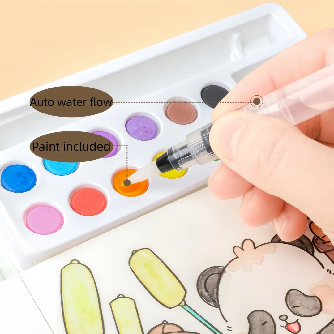 1 Book with 24 Watercolor Coloring Pages Gift Box Set - Includes a Built-In Palette + Water Brush, DIY Art Kit, Suitable for Children Aged 3 and Above, Perfect Birthday and Holiday Gift thumbnail 3