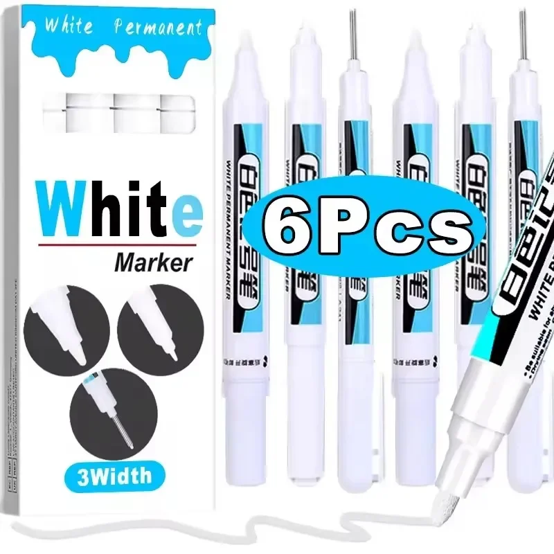 0.7/1.0/2.5MM White Permanent Marker Pens Markers Paint Pen For Wood Rock Plastic Glass Stone Meta Canvas Ceramic Art Supplies thumbnail 2