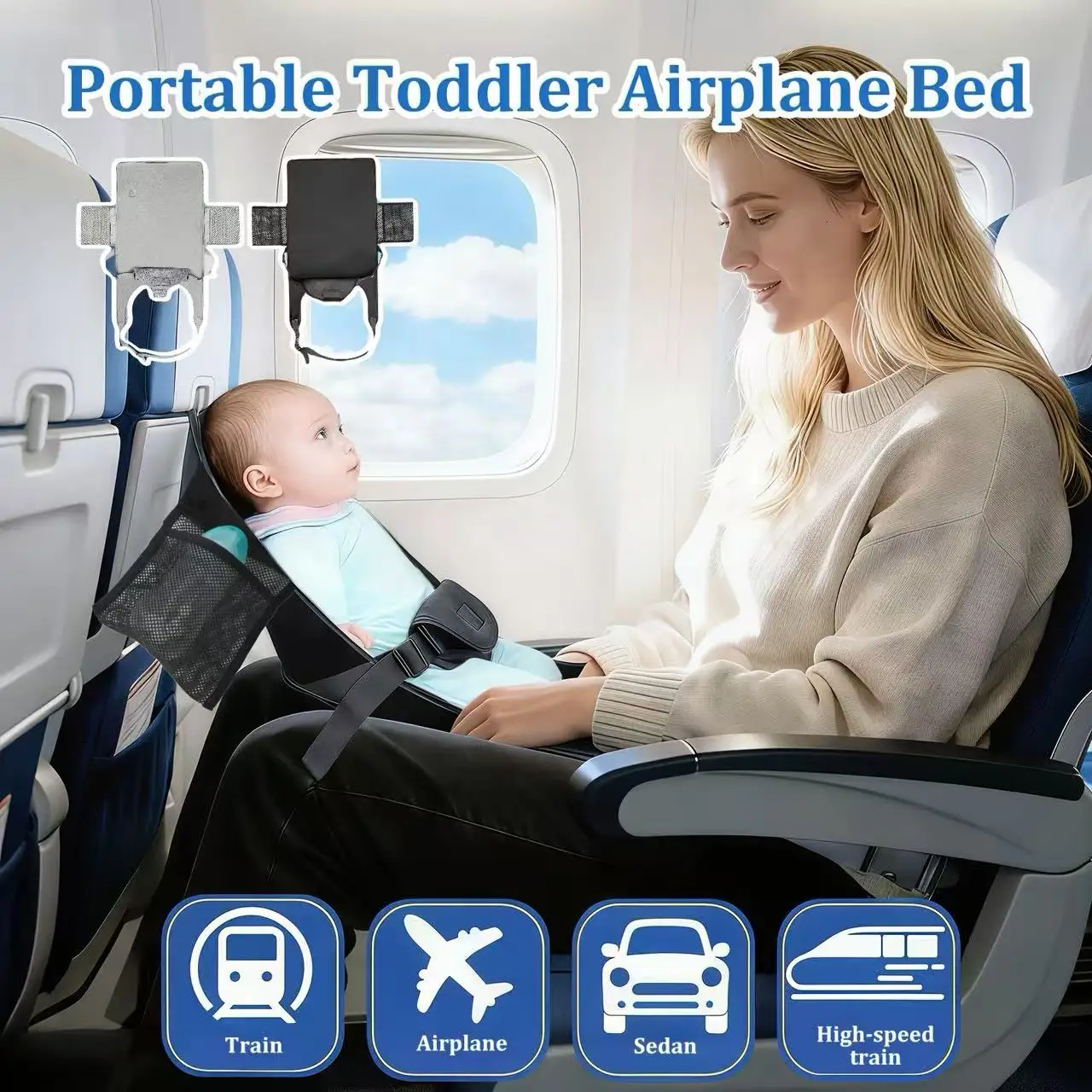 1 Piece, Children's Airplane Travel Seat Extender, Portable Foldable Hammock, Adjustable Children's Travel Bed, Suitable for Airplanes, Trains, Cars