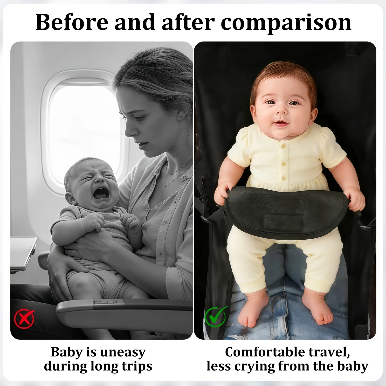 1 Piece, Children's Airplane Travel Seat Extender, Portable Foldable Hammock, Adjustable Children's Travel Bed, Suitable for Airplanes, Trains, Cars thumbnail 3