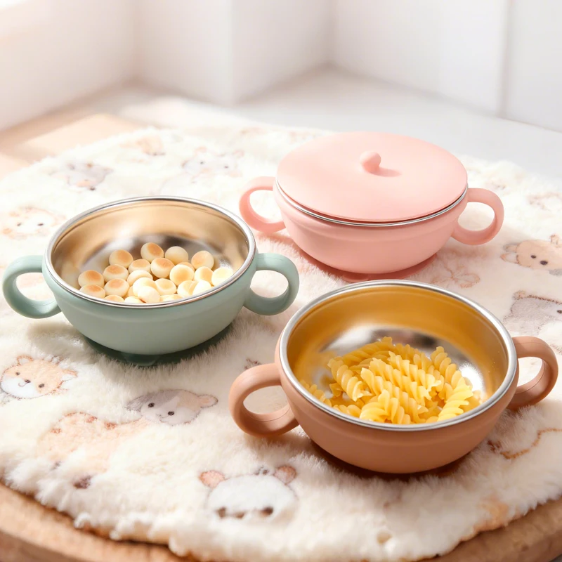 Baby Suction Bowl with Lid, 2-in-1 Stainless Steel 304 Toddler Bowl & Removable Silicone Suction Kids Bowl Non Toxic Snack Dish