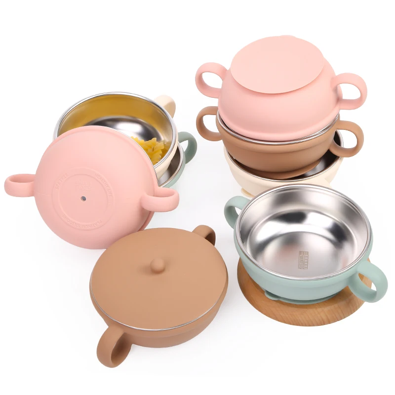 Baby Suction Bowl with Lid, 2-in-1 Stainless Steel 304 Toddler Bowl & Removable Silicone Suction Kids Bowl Non Toxic Snack Dish thumbnail 5