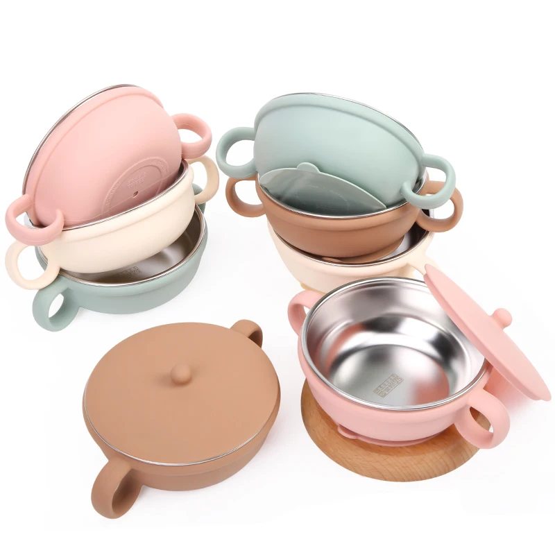 Baby Suction Bowl with Lid, 2-in-1 Stainless Steel 304 Toddler Bowl & Removable Silicone Suction Kids Bowl Non Toxic Snack Dish thumbnail 2