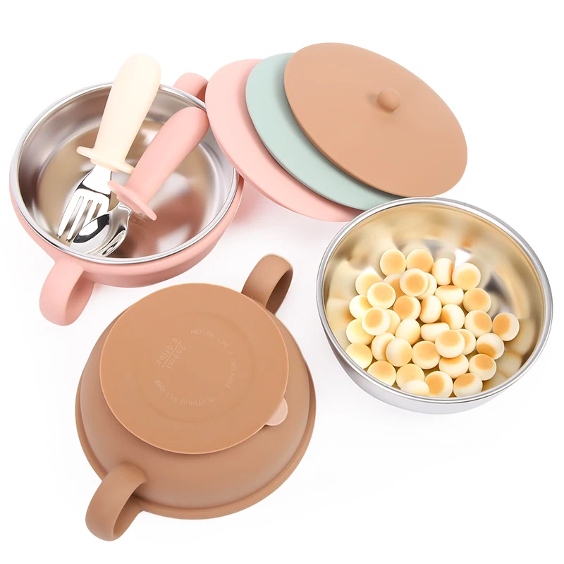 Baby Suction Bowl with Lid, 2-in-1 Stainless Steel 304 Toddler Bowl & Removable Silicone Suction Kids Bowl Non Toxic Snack Dish thumbnail 3