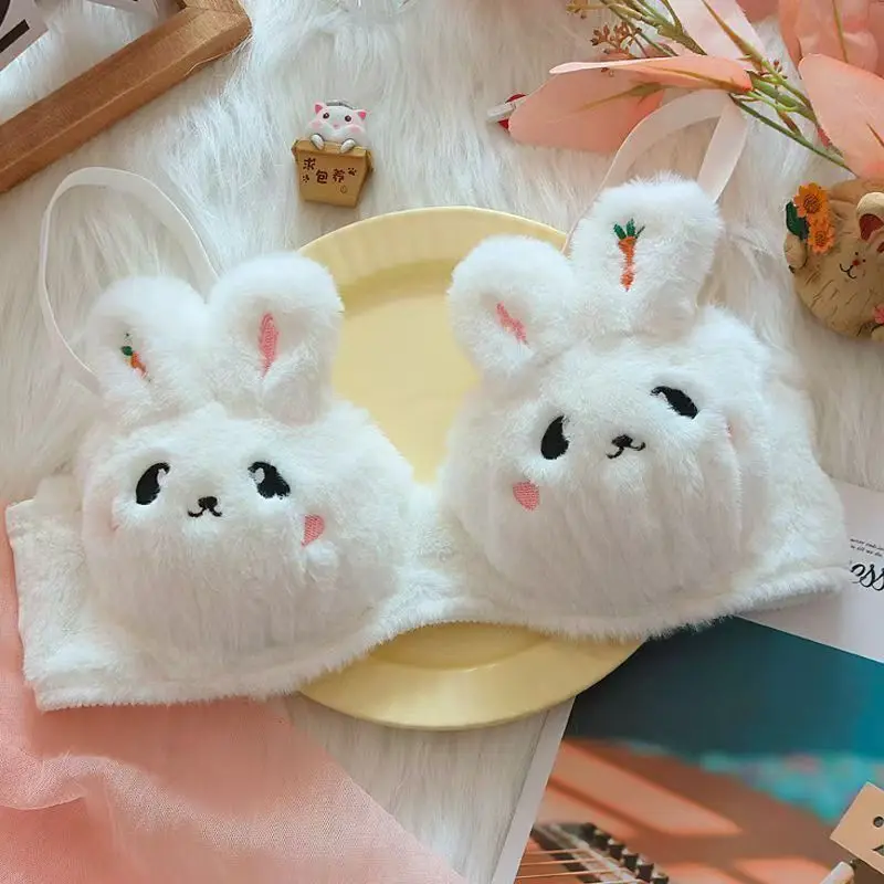 Rabbit Comfortable Winter and Autumn Plush Bra Set Cute Cartoon Style Soft Warm Small Breast Push-Up Bra for Girls Holiday Gift thumbnail 2
