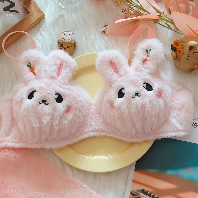 Rabbit Comfortable Winter and Autumn Plush Bra Set Cute Cartoon Style Soft Warm Small Breast Push-Up Bra for Girls Holiday Gift thumbnail 5