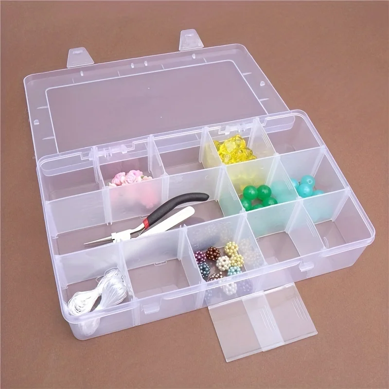 15-Grid Plastic Organizer Box with Dividers ,Container for Washi Tapes,Jewelry, Crafts, Fishing Tackles, Beads Storage, Craft thumbnail 6
