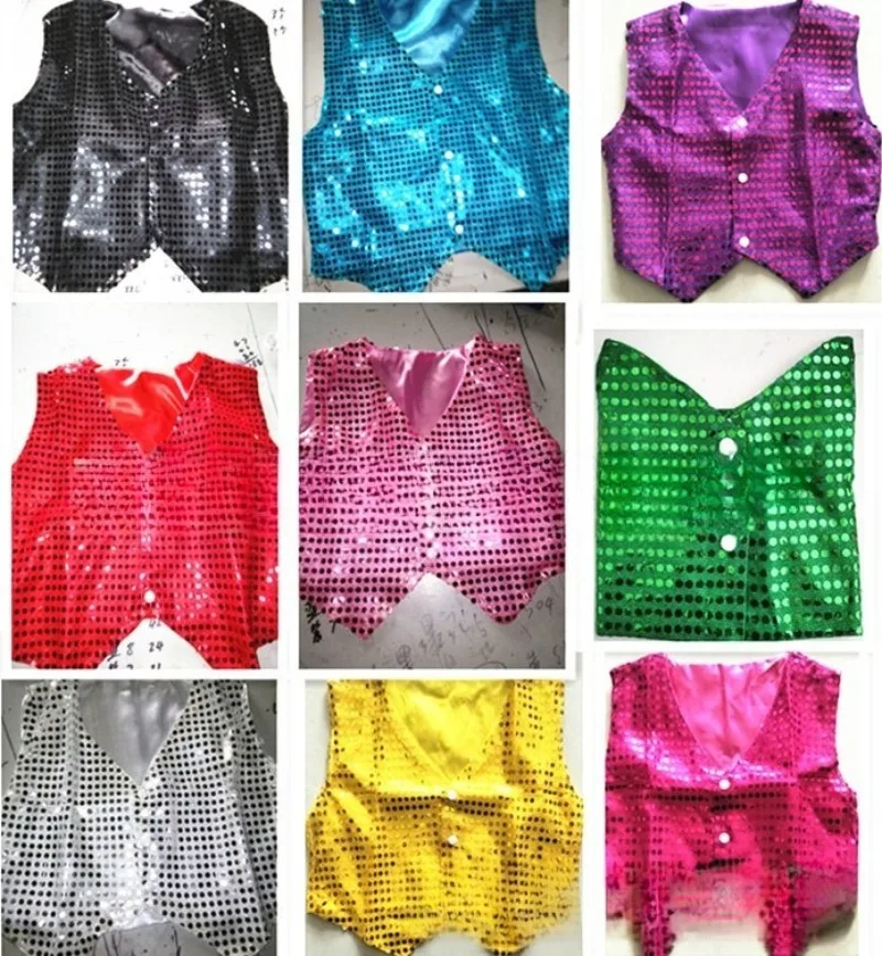 Kids Sequin Hip Hop Vest  Glitter Performance Vest Soft  Stretchy S-L  Reversible Shine for Street Dance  Stage Show thumbnail 5