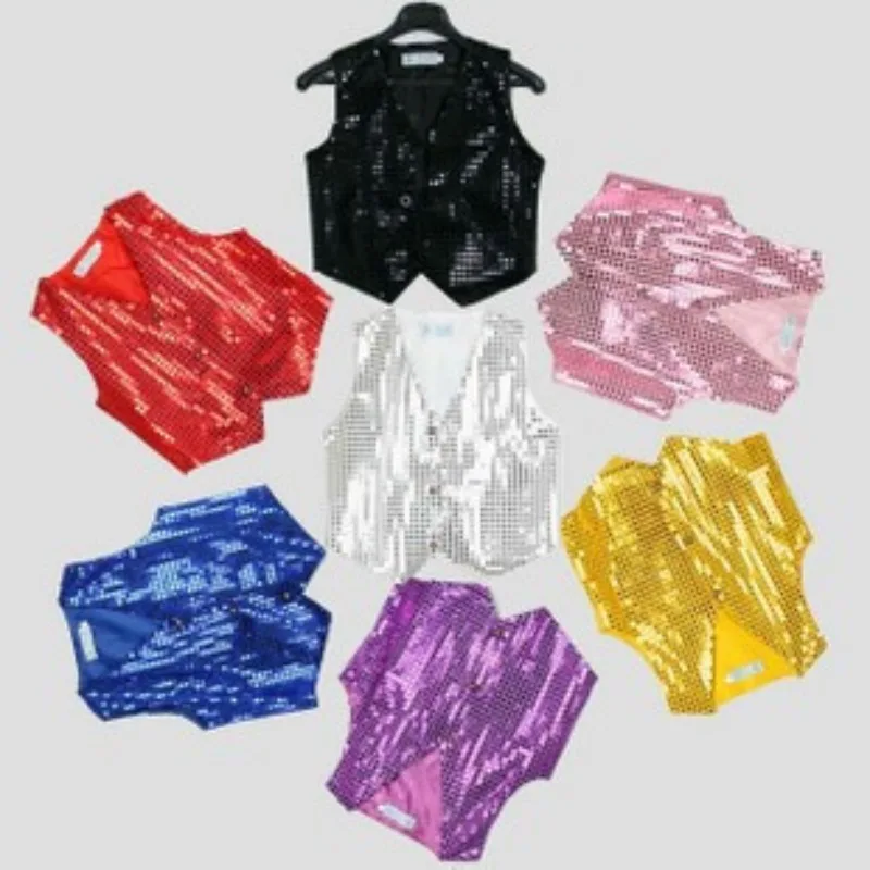 Kids Sequin Hip Hop Vest  Glitter Performance Vest Soft  Stretchy S-L  Reversible Shine for Street Dance  Stage Show thumbnail 3