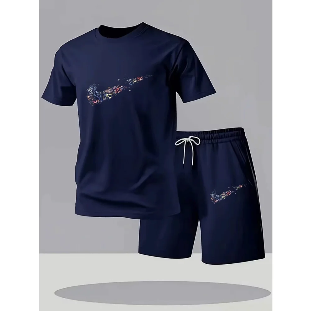 Summer Daily Casual Fashion Sportswear Male Home Outdoor Comfort Outfits 2026 Hot Sale Men's Set O-neck T-shirt & Sports Shorts thumbnail 2