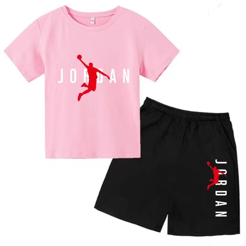 2026 Summer Kids White T-shirt+Shorts Two-Piece Set Basketball Letter Idol Print Boys Girls Toddler3-12Yrs Sports Casual Clothes thumbnail 2