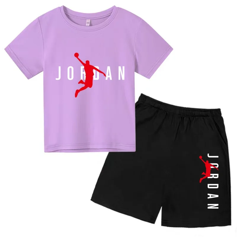 2026 Summer Kids White T-shirt+Shorts Two-Piece Set Basketball Letter Idol Print Boys Girls Toddler3-12Yrs Sports Casual Clothes thumbnail 6