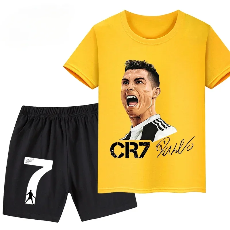 2026 Ronaldo Football Player CR7 Printed Children Clothing Casual T-shirt+Shorts 2pcs Sets Summer Kids Boys Fashion Sportsuits thumbnail 2