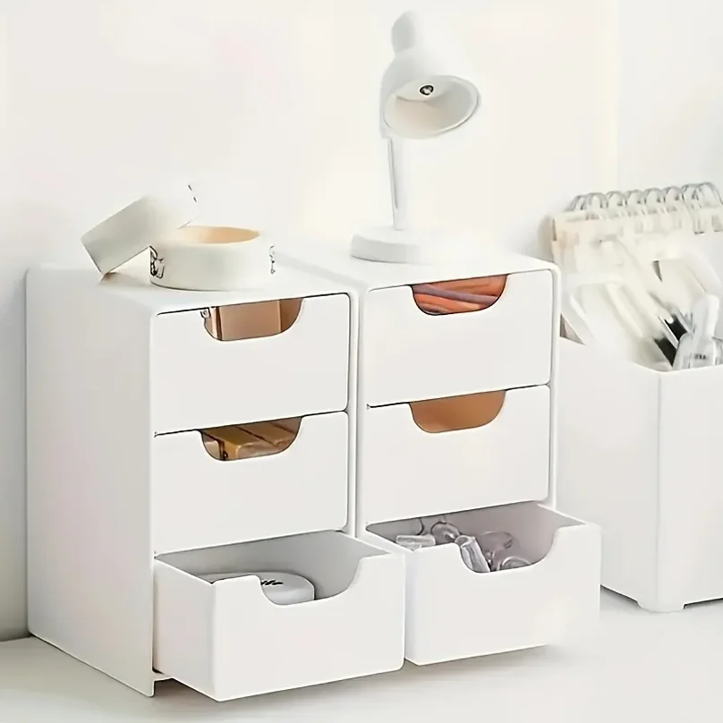 Chic 3-Tier Desk Organizer with Drawers - Ideal for Office Supplies, Jewelry & Cosmetics Storage - Portable Divider Box thumbnail 3