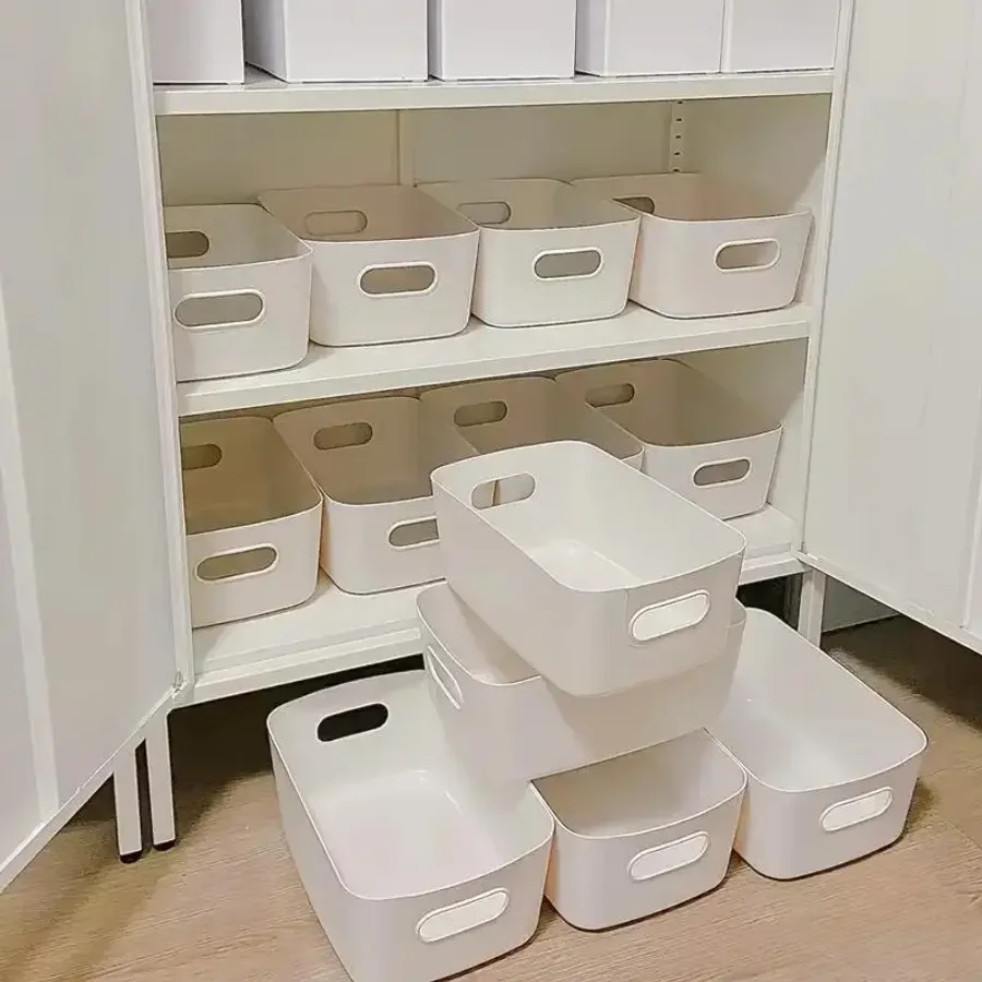 10pcs Large Capacity Storage Box with Cover Household Plastic Toy Storage Basket Snack Sundries Storage Box Desktop Organizer