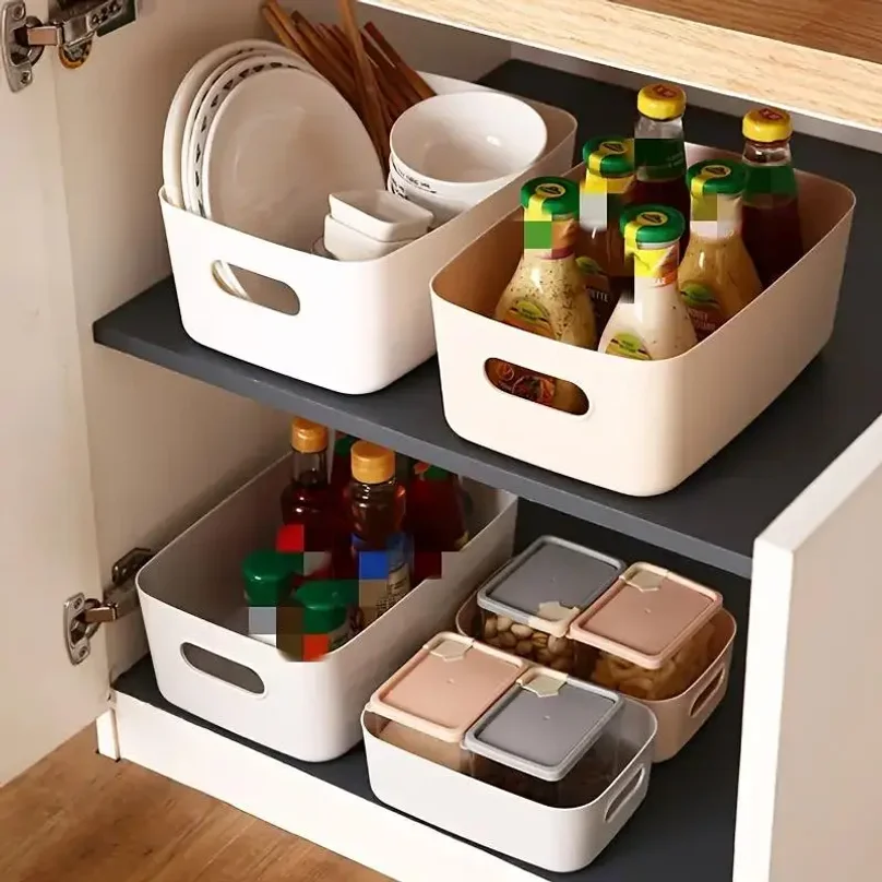 10pcs Large Capacity Storage Box with Cover Household Plastic Toy Storage Basket Snack Sundries Storage Box Desktop Organizer thumbnail 2