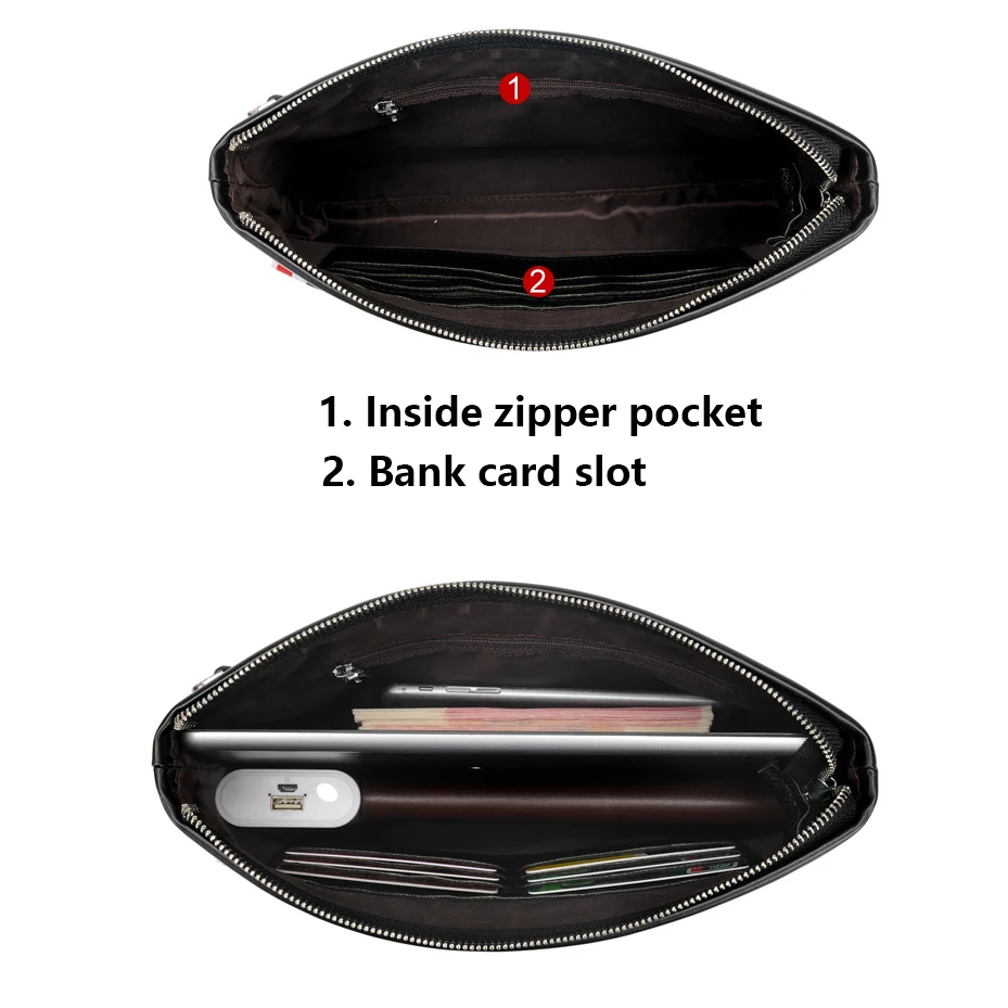 High Quality Soft Leather Men Bags Fashion Business Clutch Bag Casual Travel handbag Phone Purse Designer for Male thumbnail 4