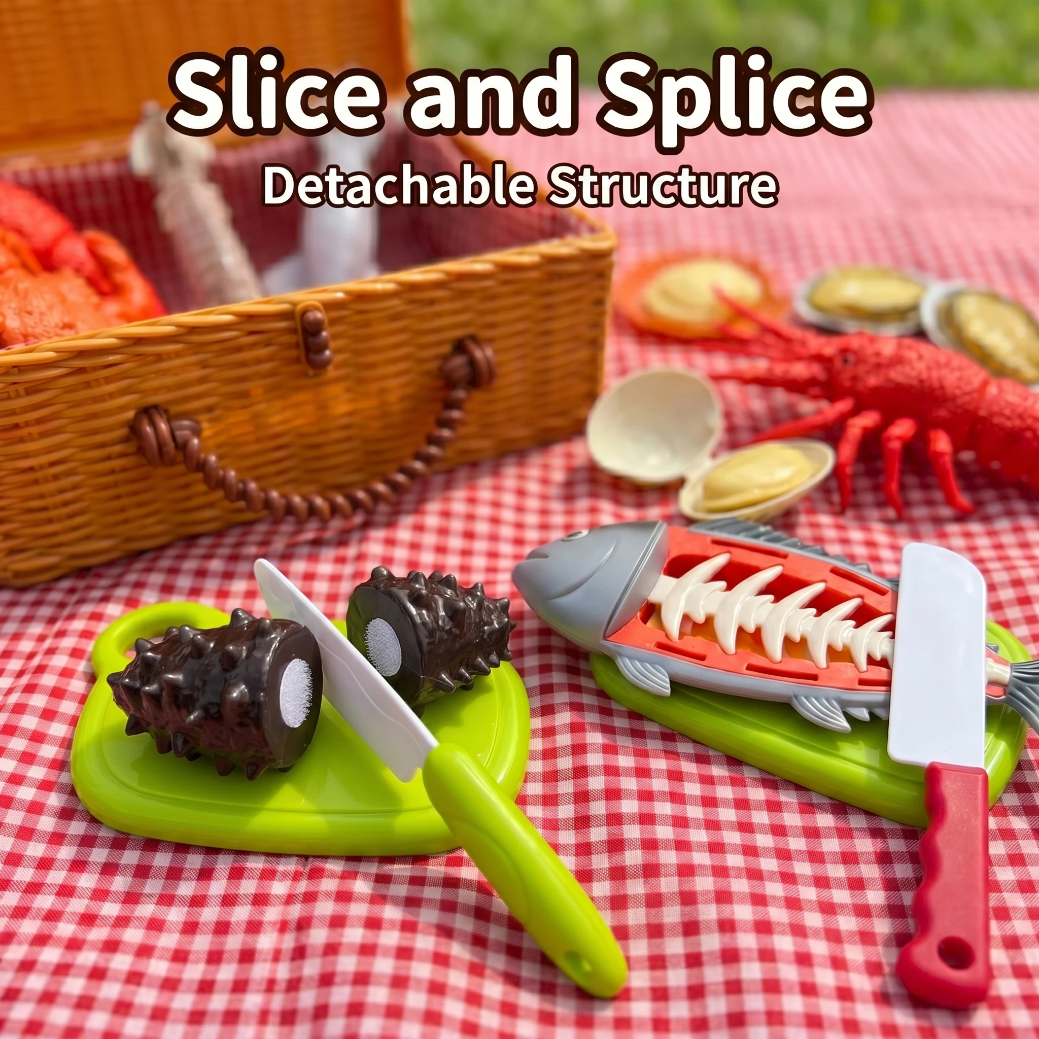 Cutting Play Food Toys Kitchen Set Pretend Play Simulate Seafood Lobster Crab Model for Toddler Educational Toys Gift for Girls
