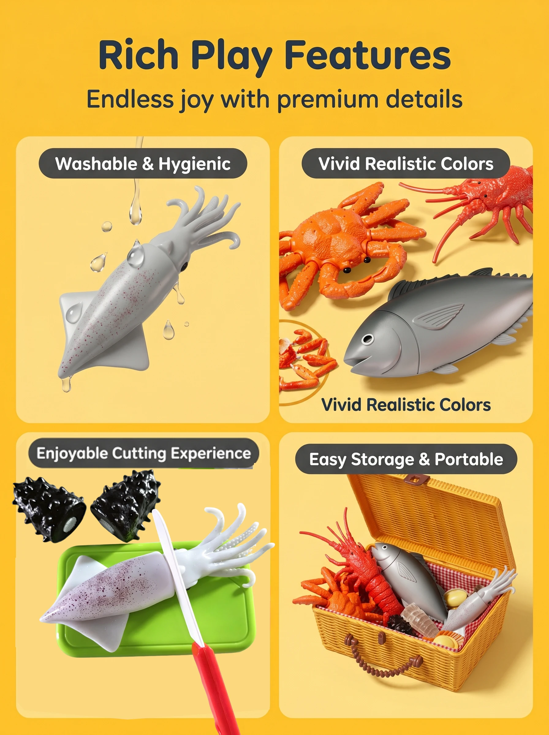 Cutting Play Food Toys Kitchen Set Pretend Play Simulate Seafood Lobster Crab Model for Toddler Educational Toys Gift for Girls thumbnail 4