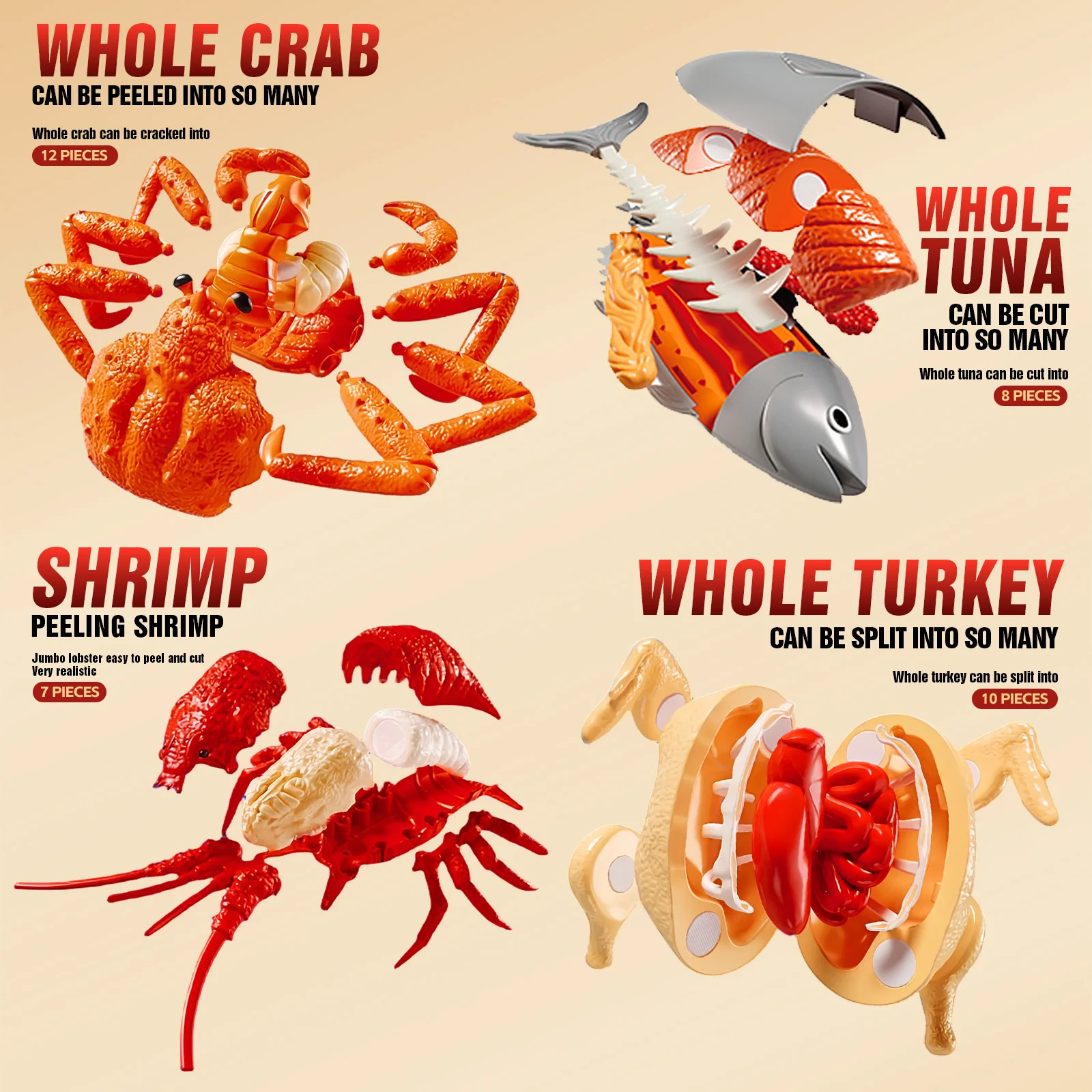 Cutting Play Food Toys Kitchen Set Pretend Play Simulate Seafood Lobster Crab Model for Toddler Educational Toys Gift for Girls thumbnail 3